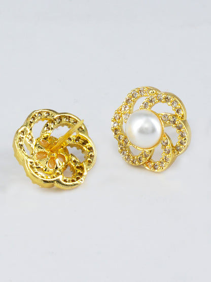 Gold Plated AD Floral Designer Stud Earrings for Women