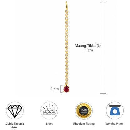 Gold Plated Red AD Teardrop Maang Tikka for Women
