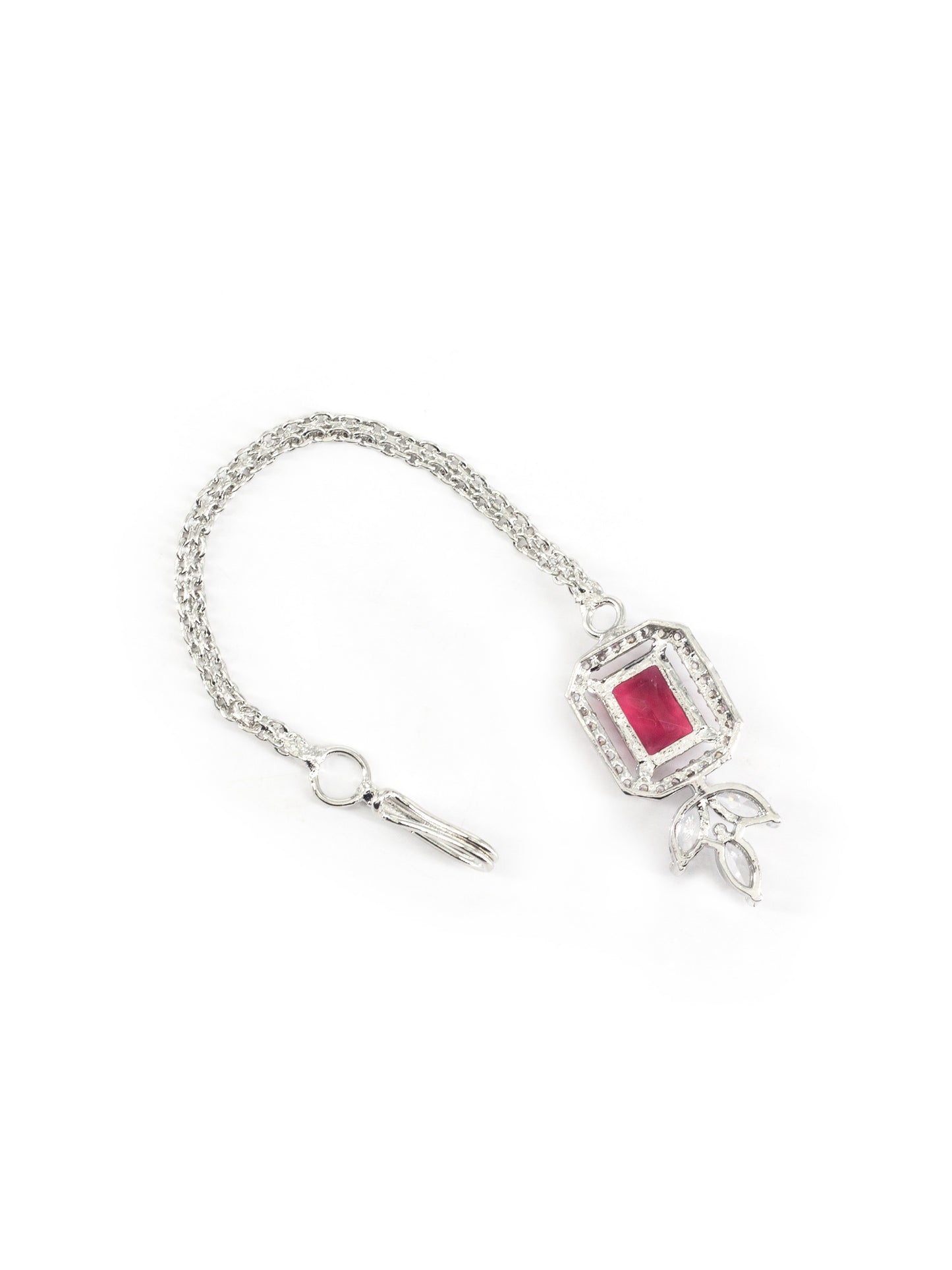 Rhodium Plated Red AD Maang Tikka for Women