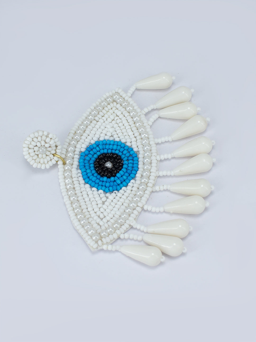 Evil Eye White, Blue & Back Beaded Drop Quirky Earrings