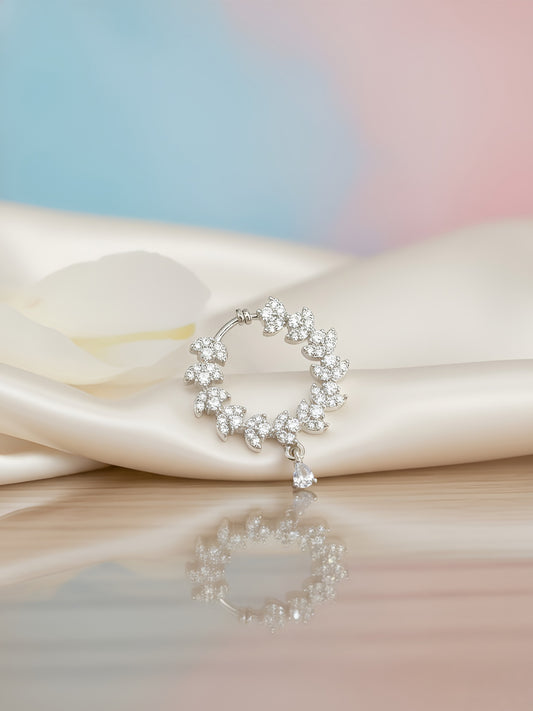 Silver Plated American Diamond Bridal Non- piercing Nose Ring