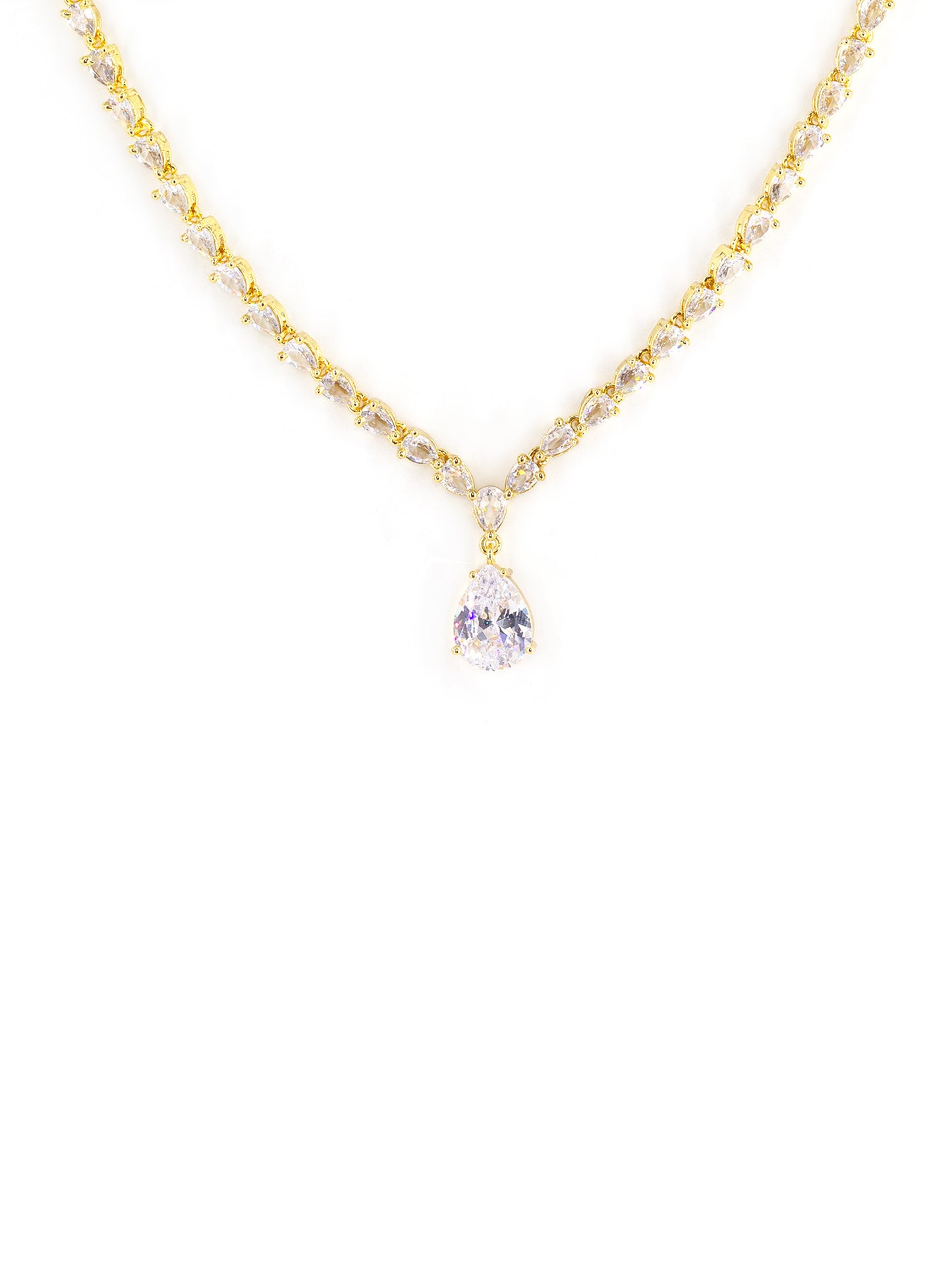 Gold Plated White AD Minimal Jewellery Set