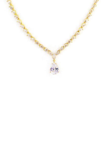 Gold Plated White AD Minimal Jewellery Set