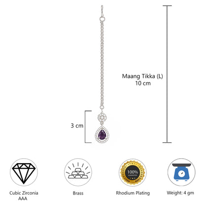 Silver Plated Purple AD Maang Tikka for Women