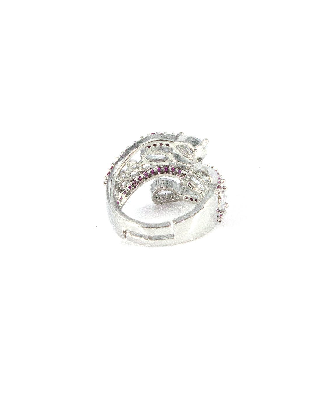 Silver-Plated American-Diamond Studded Adjustable Finger Ring