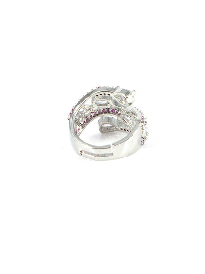 Silver-Plated American-Diamond Studded Adjustable Finger Ring