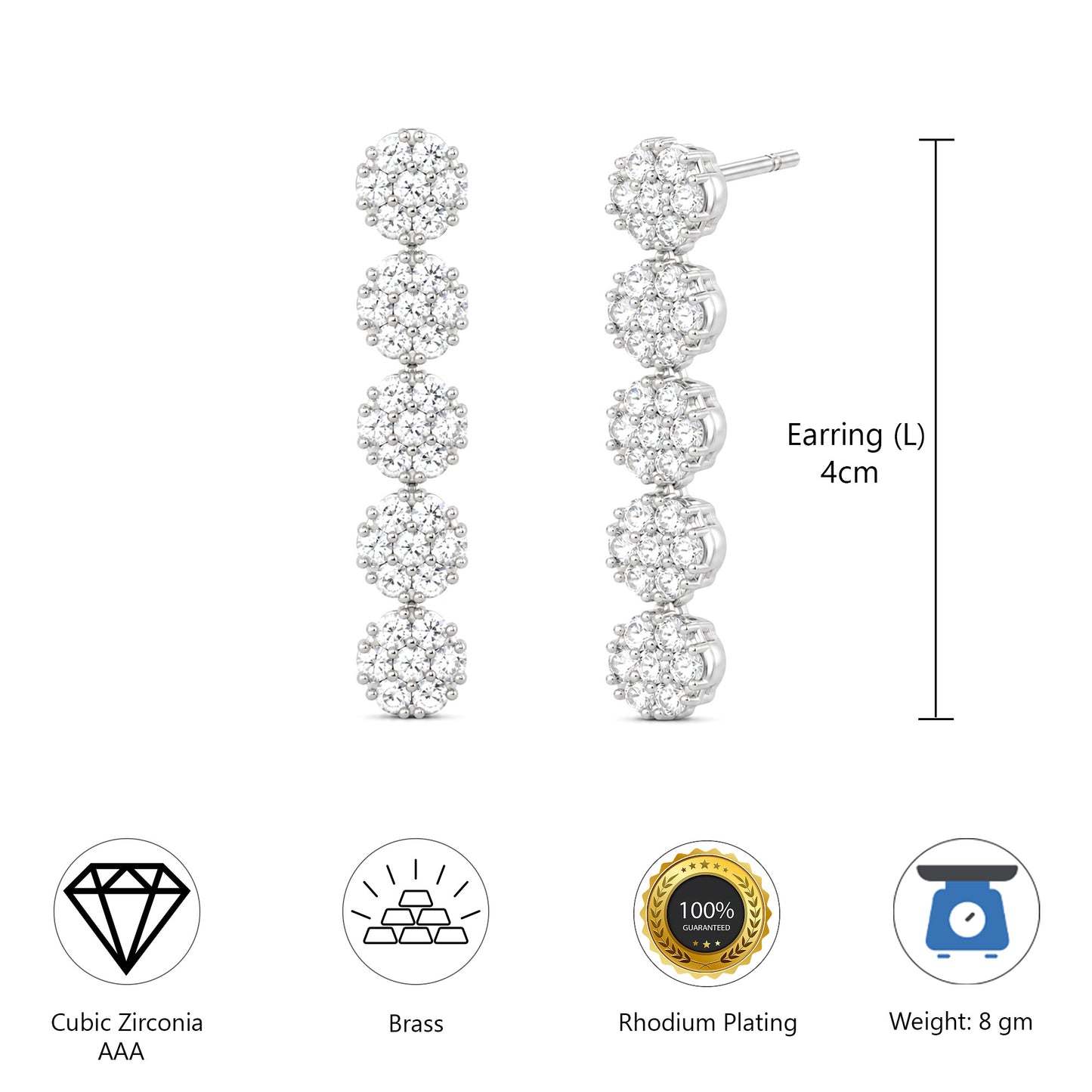 Silver Plated AD Floral Drop Earrings for Women