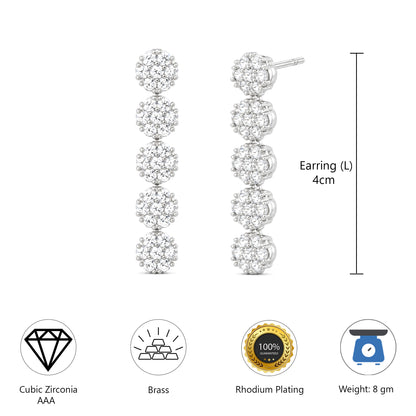 Silver Plated AD Floral Drop Earrings for Women