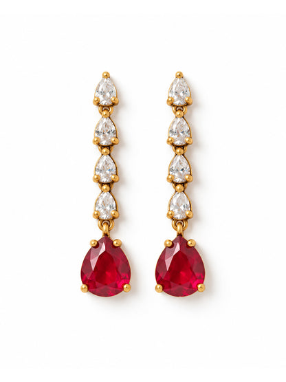 South Indian Gold Plated Red AD Teardrop Jewellery Set for Women
