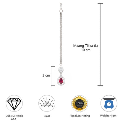 Silver Plated Red AD Maang Tikka for Women