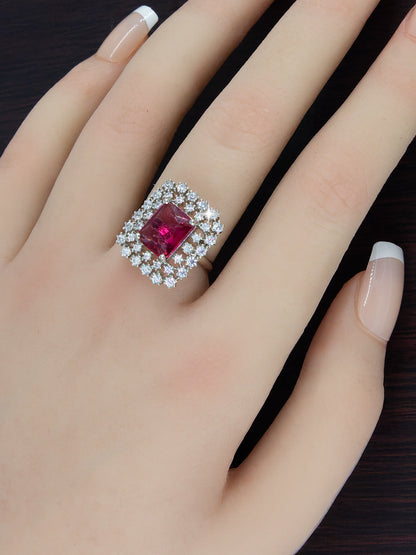 Silver Plated Red Square AD Adjustable Ring For Women