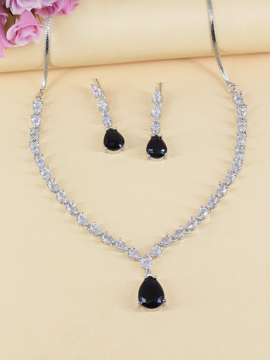 Silver Plated Black & White AD Jewellery Set