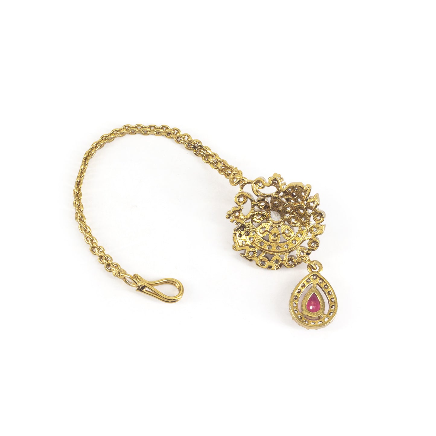Gold Plated Red AD Maang Tikka for Women