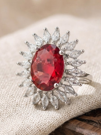 Silver Plated Red AD Finger Ring for Women