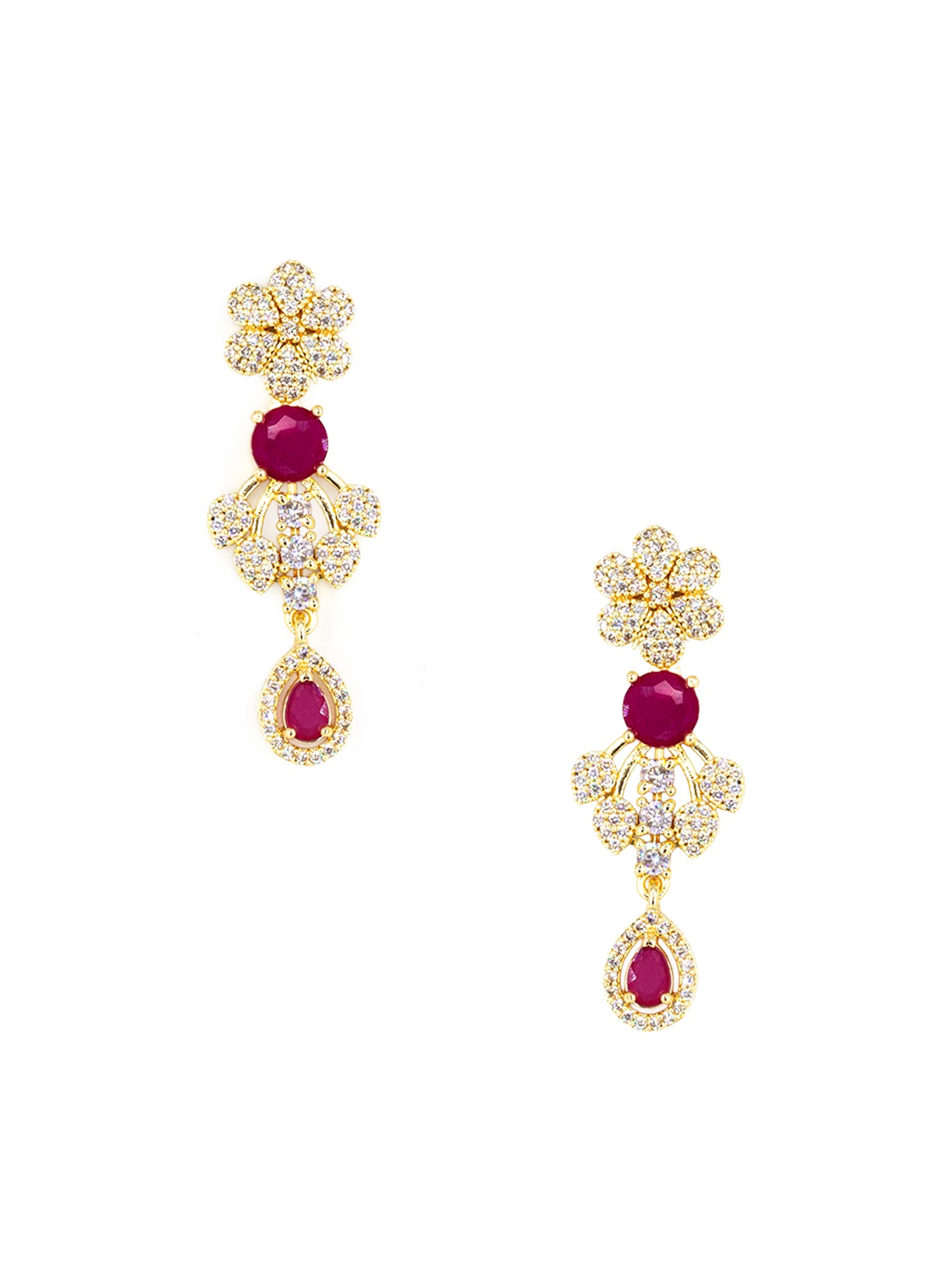 Gold Plated Red AD Designer Jewellery Set for Women