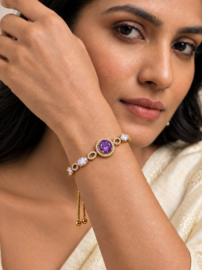 Antique Gold Plated Purple AD Adjustable Bracelet for Women