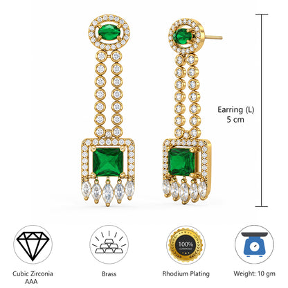 Gold Plated Green American Diamond Earrings for Women