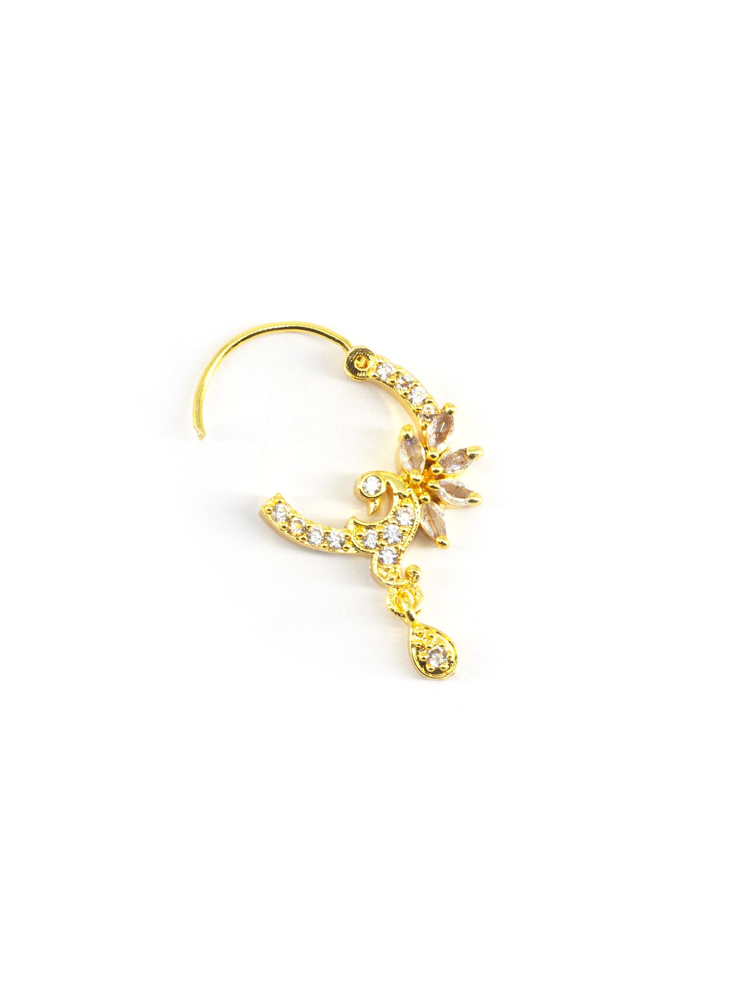 Gold Plated White AD Peacock Nose Ring for Women