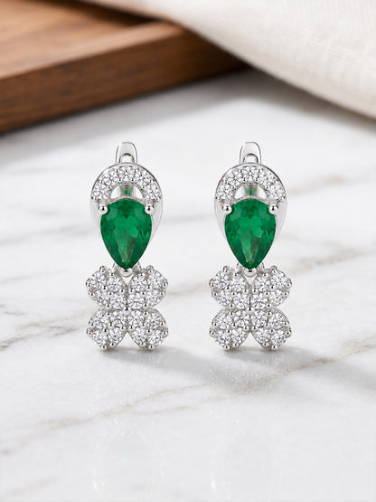 Rhodium Plated Green AD Stud Earrings for Women