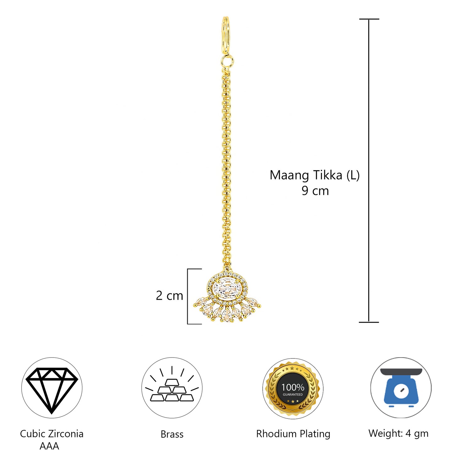 Gold Plated AD Maang Tikka for Women