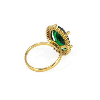 Antique Gold Plated Green AD Finger Ring for Women