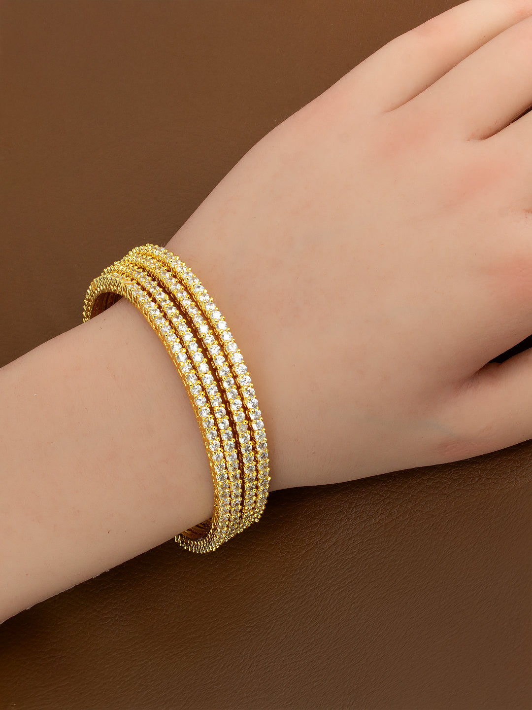 Gold Plated AD Studded Set of 4 Bangles For Women