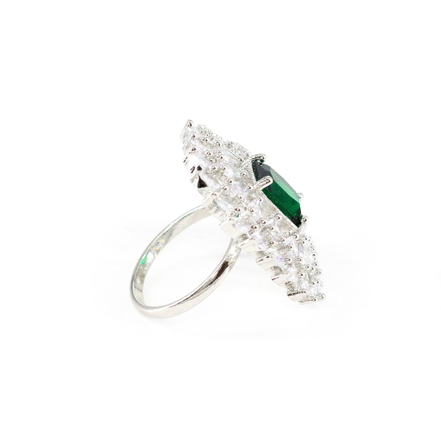 Silver Plated Green AD Finger Ring for Women