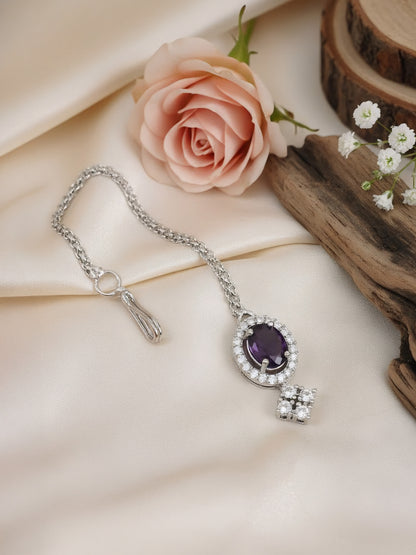 Silver Plated Purple AD Maang Tikka for Women