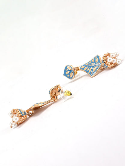 Blue Beads Drop Jhumka Earrings