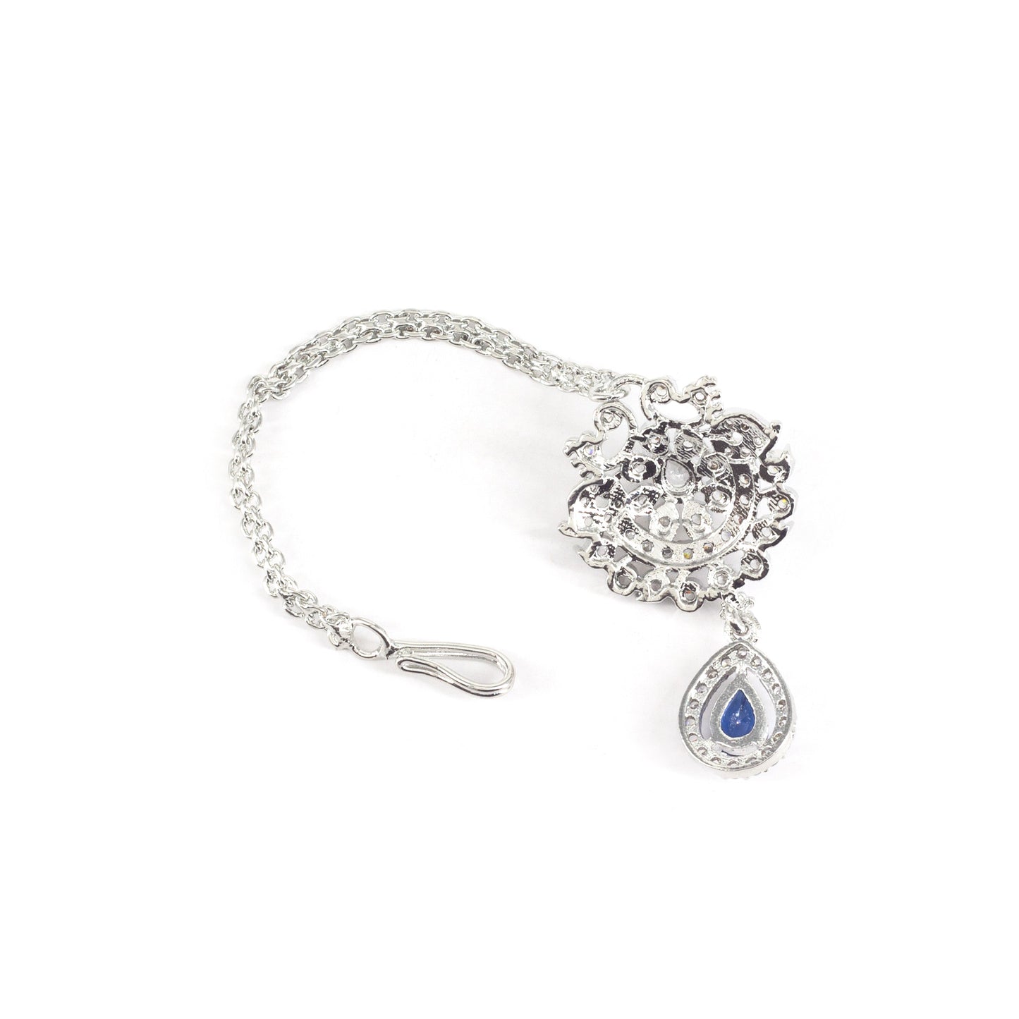 Rhodium Plated Blue AD Maang Tikka for Women