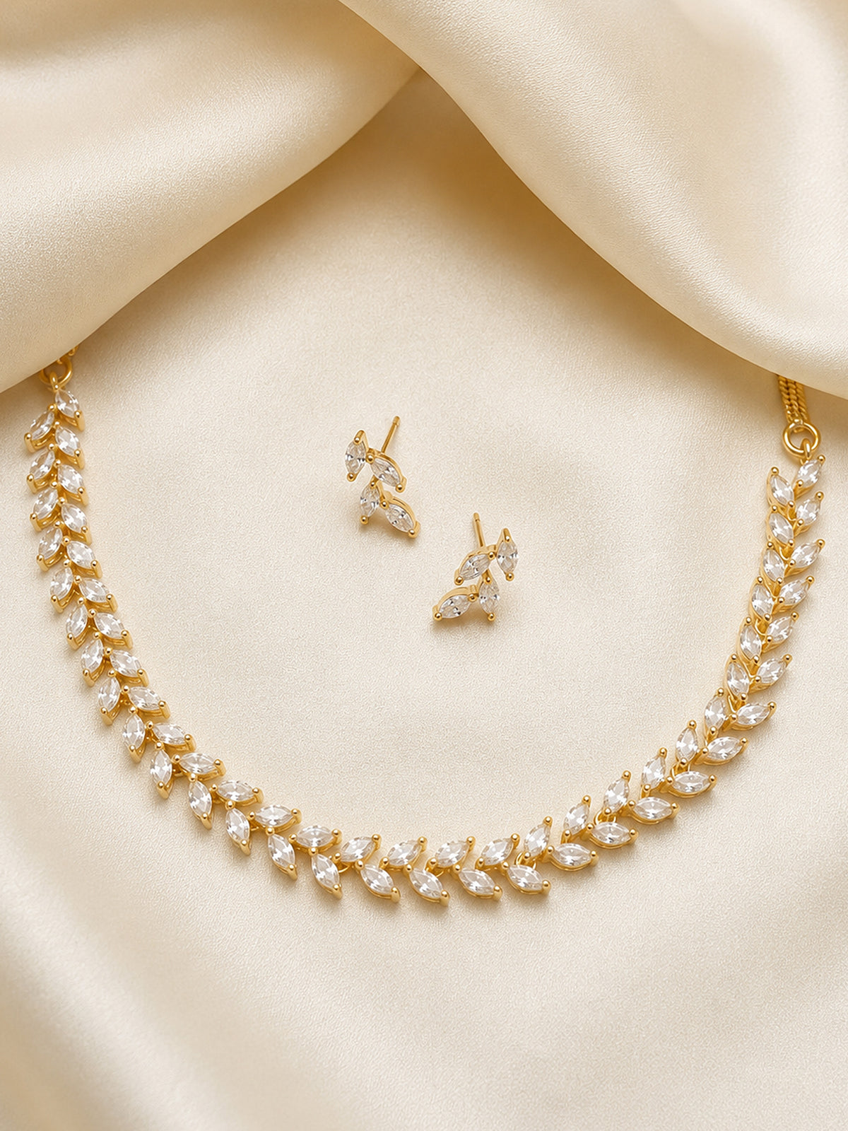 Gold Plated Leaf American Diamond Trendy Jewellery Set