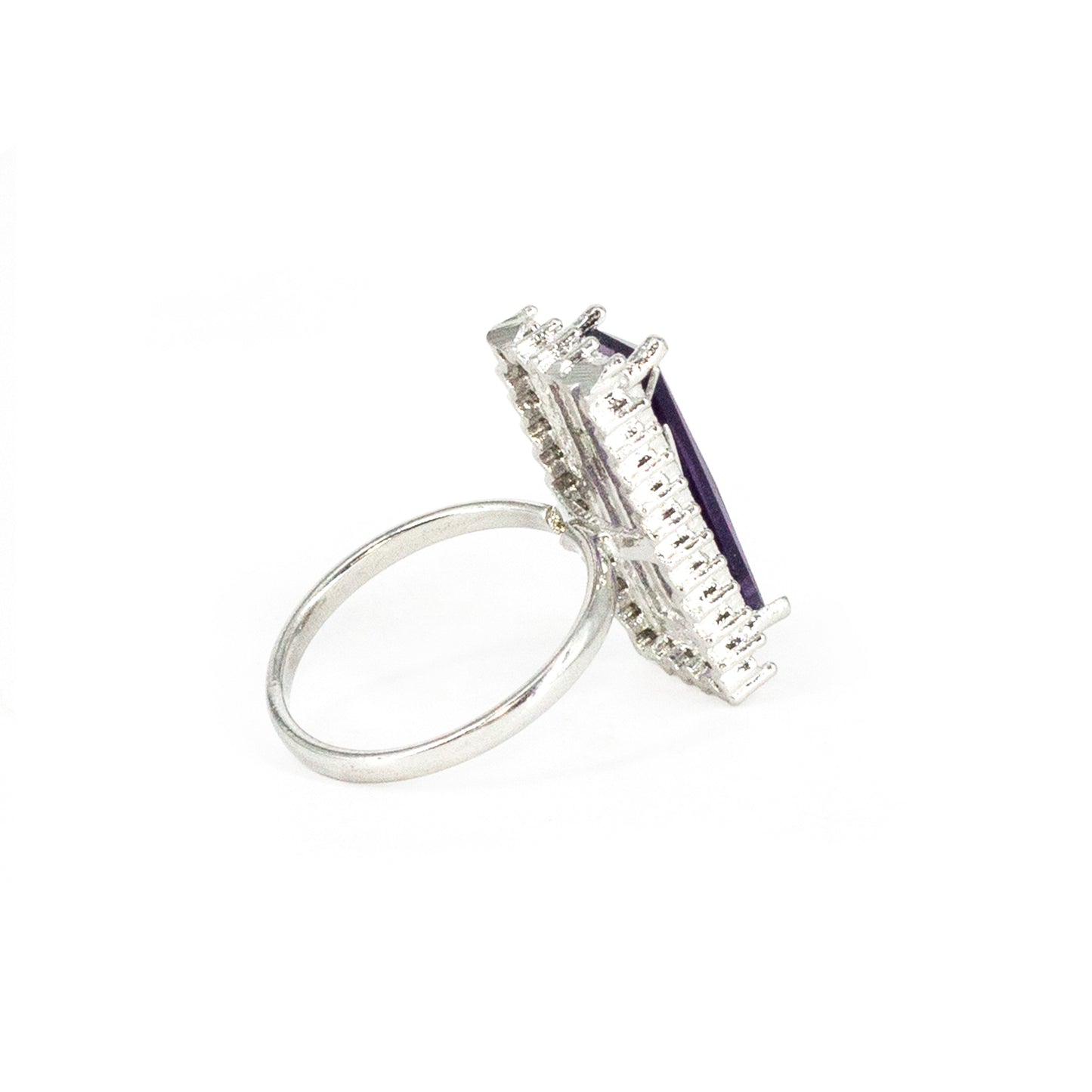 Rhodium Plated Purple AD Finger Ring for Women