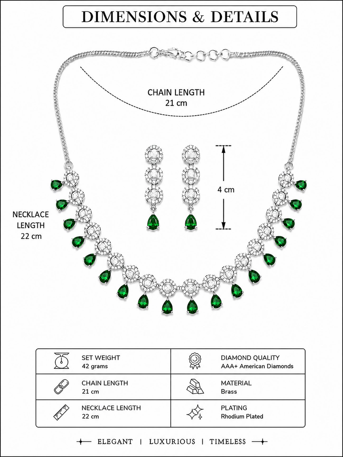 Silver Plated Green AD Jewellery Set for Women