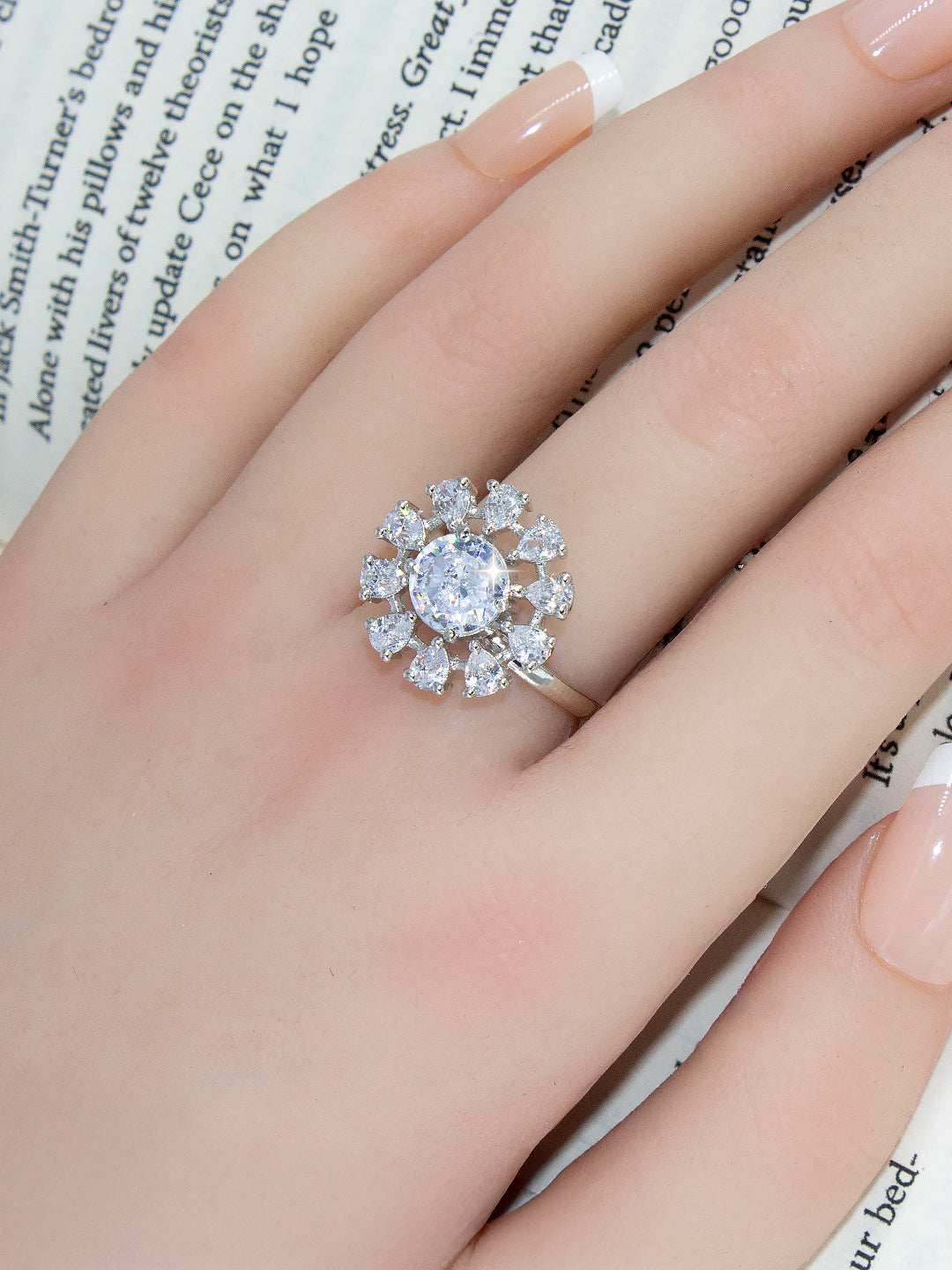 Silver Plated Floral AD Adjustable Ring For Women