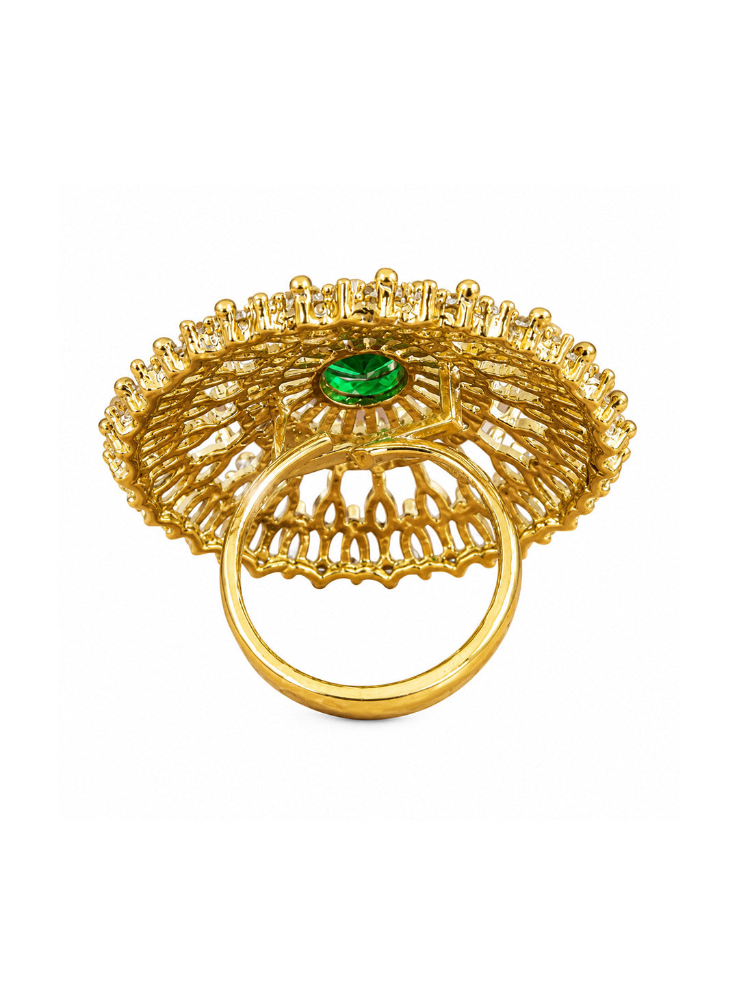 Antique Gold Plated Green AD Finger Ring for Women