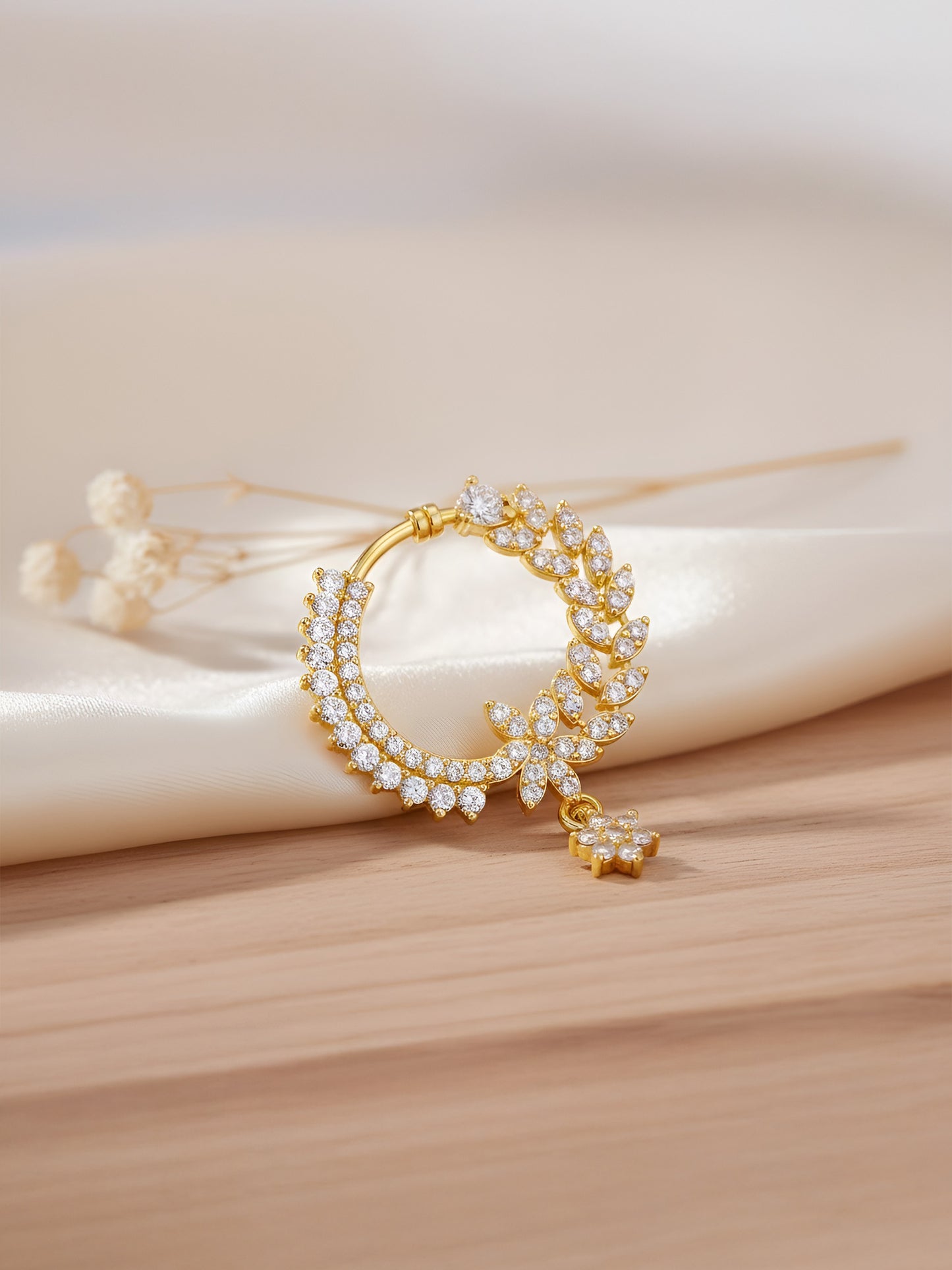 Gold Plated American Diamond Bridal Press On Nose Ring for Women