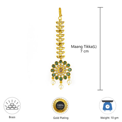 Gold Plated Green AD Designer Maang Tikka for Women