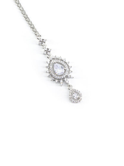 Silver Plated White AD Drop Maang Tikka for Women