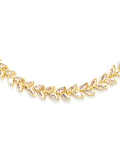 Gold Plated Leaf American Diamond Trendy Jewellery Set