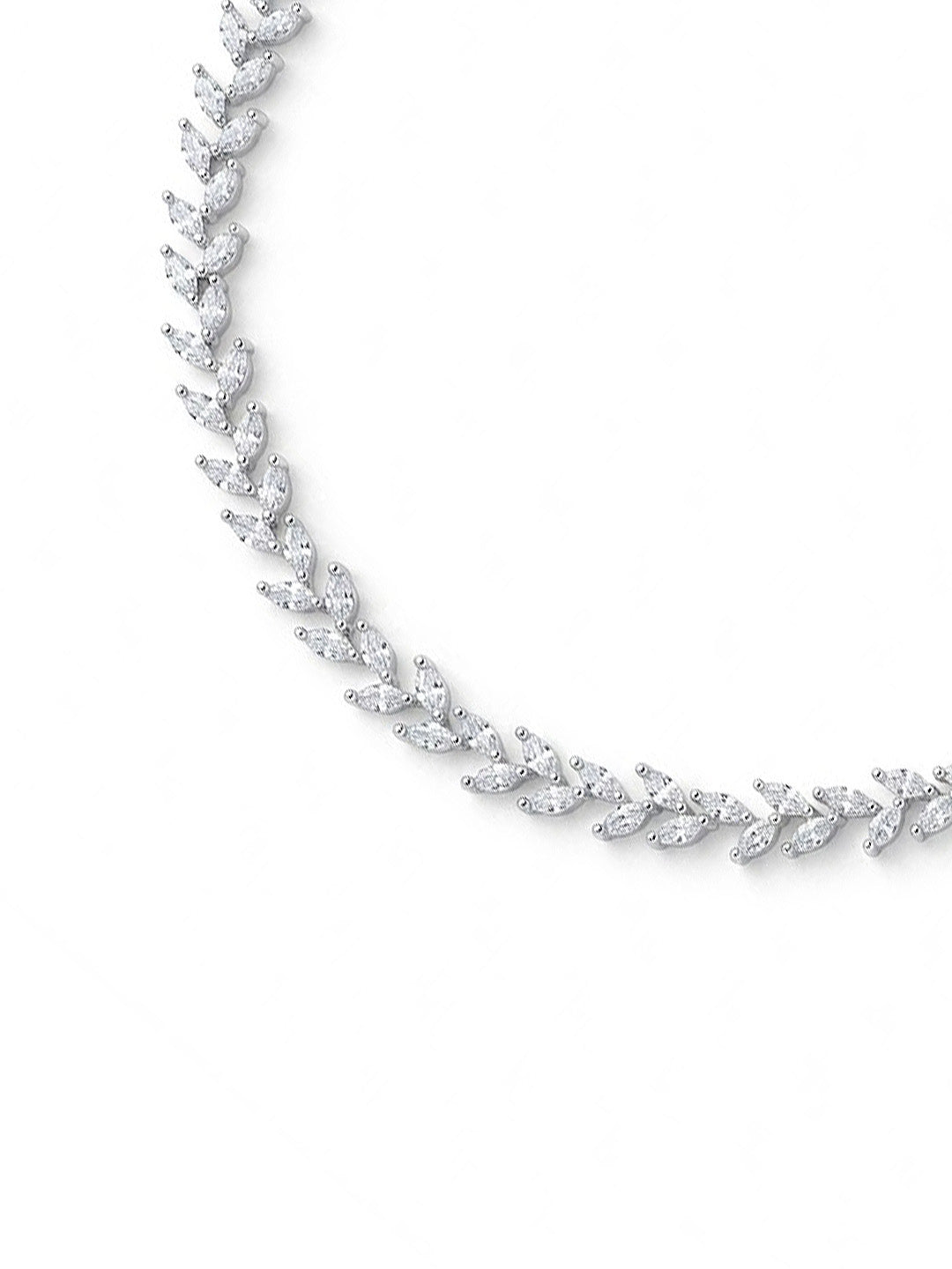 Silver-Plated Leaf American Diamond-Studded Jewellery Set