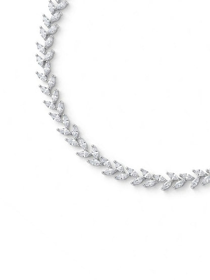 Silver-Plated Leaf American Diamond-Studded Jewellery Set