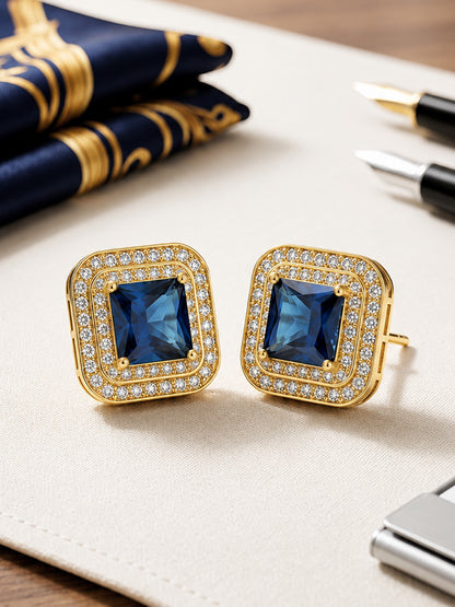Gold Plated Blue AD Stud Earrings for Women