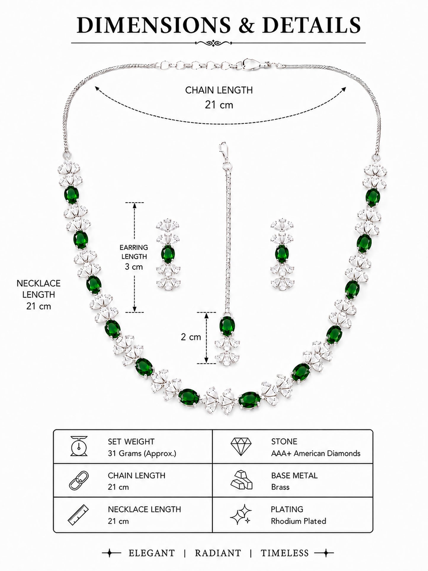 Silver Plated Green AD Jewellery Set for Women