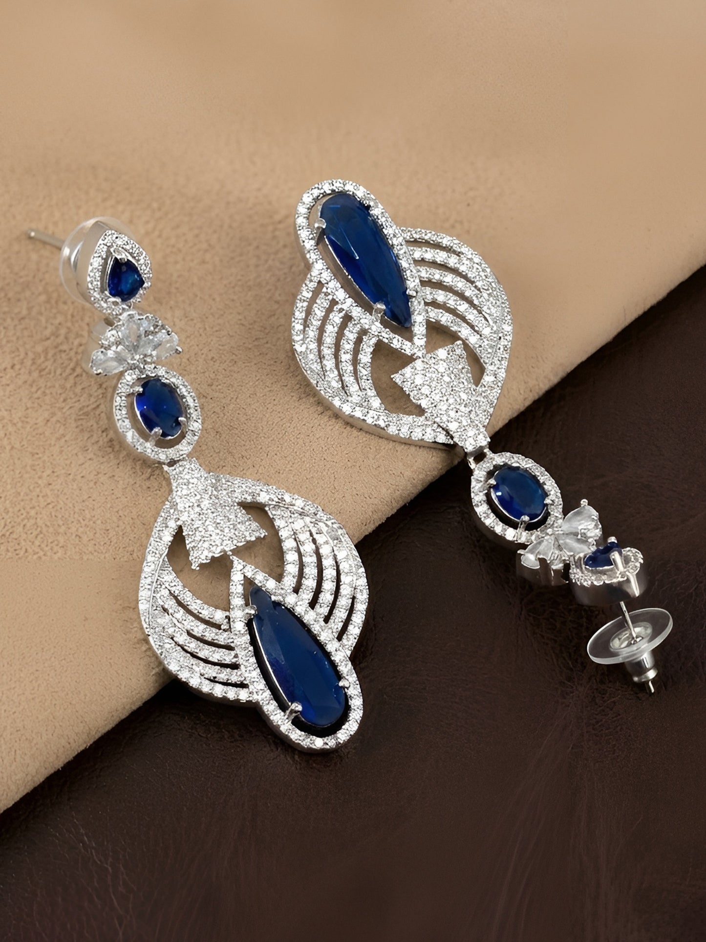 Silver Plated Blue AD Long Earrings for Women
