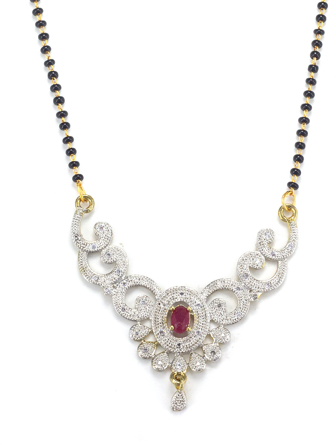Red American Diamond Mangalsutra Set
