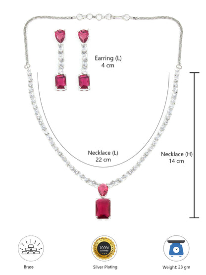 Silver Plated Red AD Minimal Jewellery Set