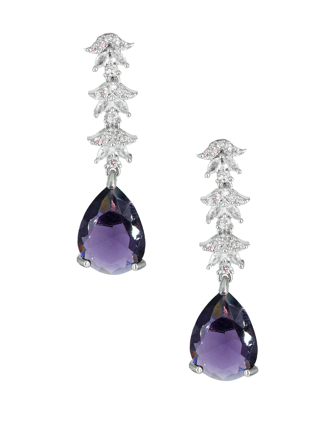American Diamond Floral Design Purple Drop Jewellery Set For Women And Girls