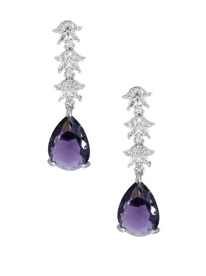American Diamond Floral Design Purple Drop Jewellery Set For Women And Girls