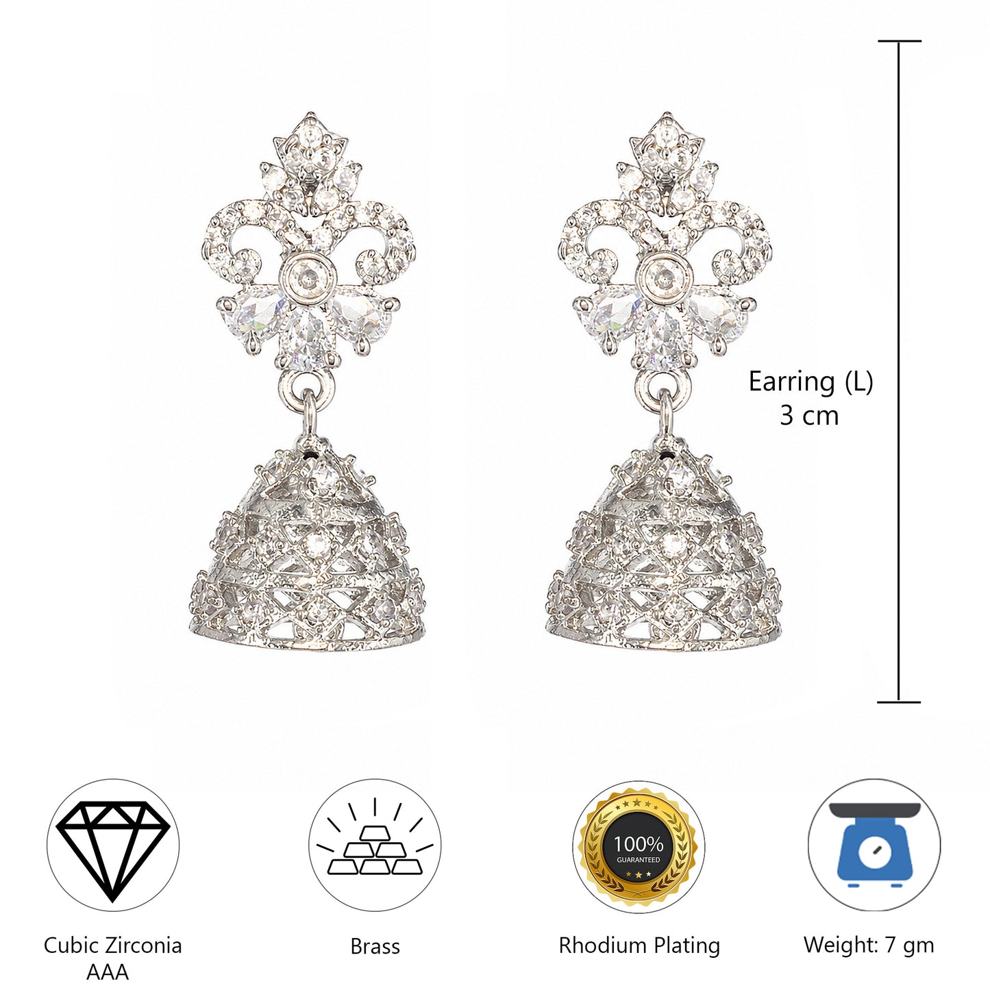 Silver Plated American Diamond Jhumka Earrings for Women