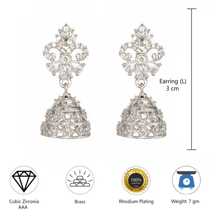Silver Plated American Diamond Jhumka Earrings for Women